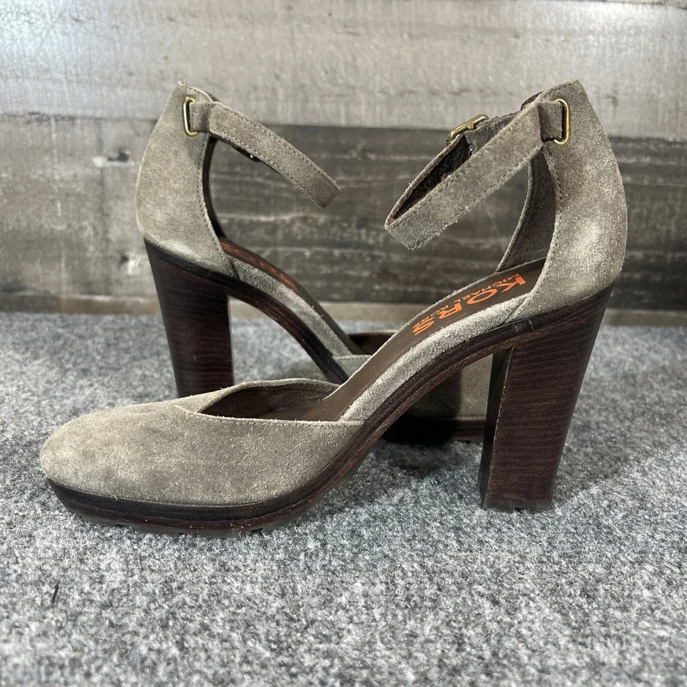 MICHAEL Michael Kors Brown Leather Suede Platform Ankle Strap Heels Size 5.5 M